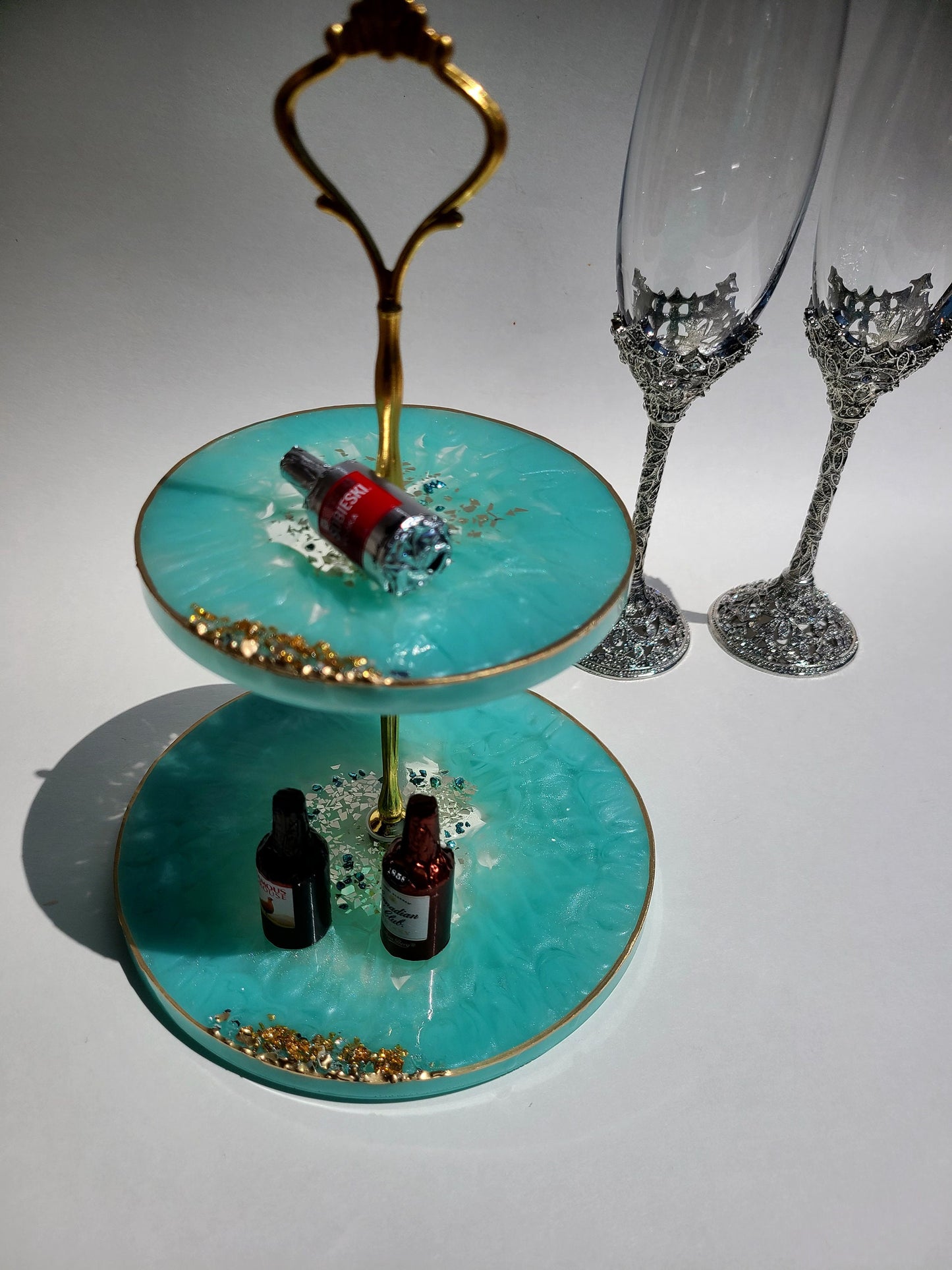 Handmade Two Tiered Epoxy Resin Tray – Blue Accent Decor