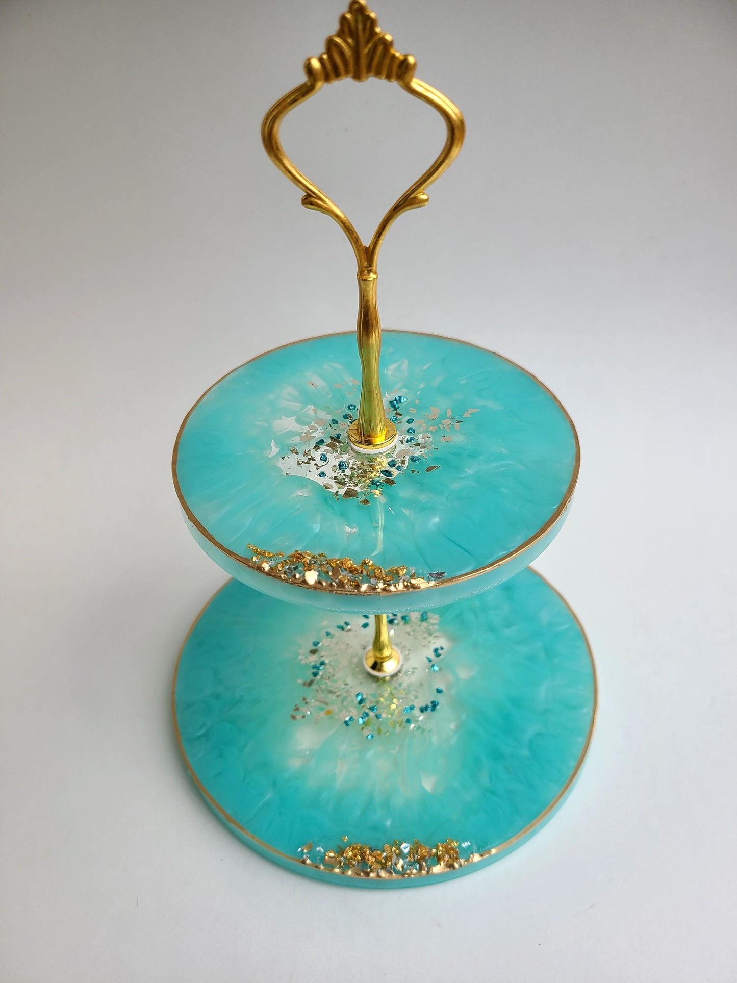 Handmade Two Tiered Epoxy Resin Tray – Blue Accent Decor