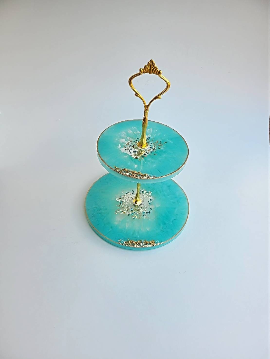 Handmade Two Tiered Epoxy Resin Tray – Blue Accent Decor