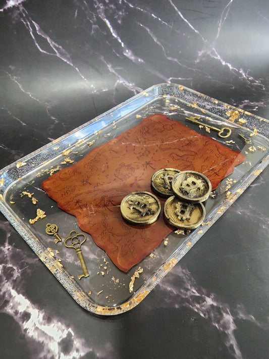 Pirate Treasure Map Epoxy Resin Tray – Unique Rolling Tray