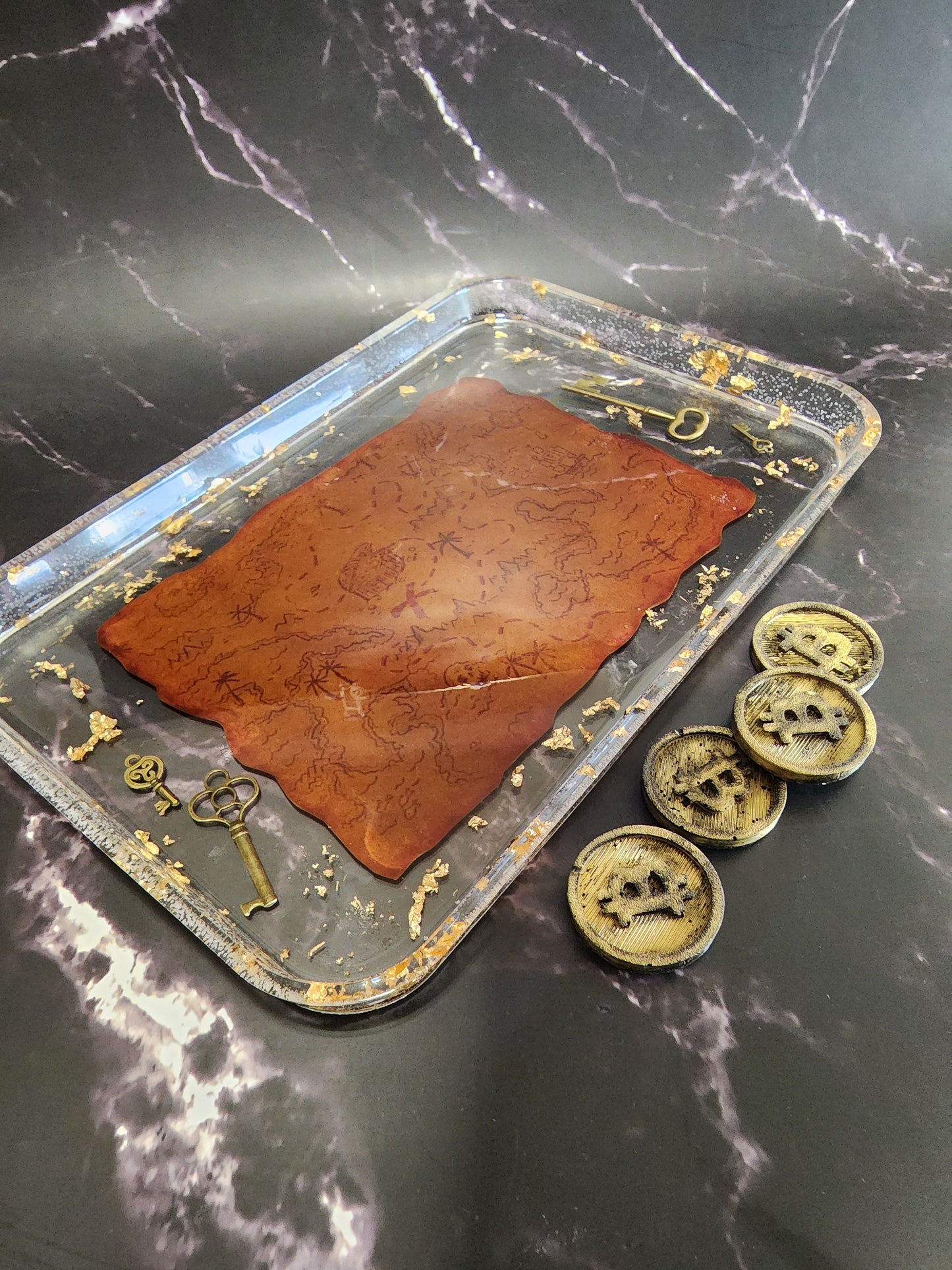 Pirate Treasure Map Epoxy Resin Tray – Unique Rolling Tray