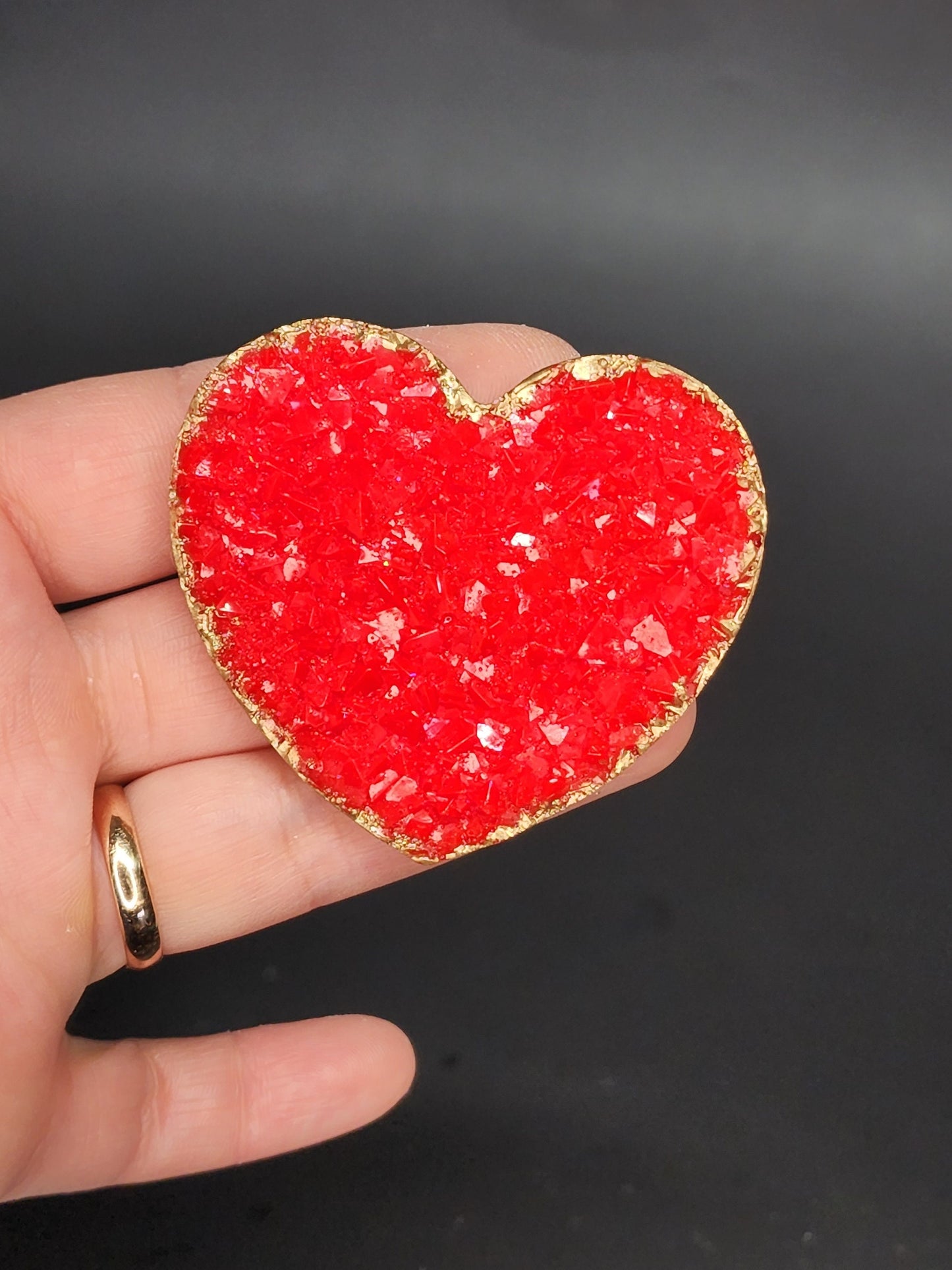 Red Druzy Heart Phone Grip: Handmade Resin Brooch