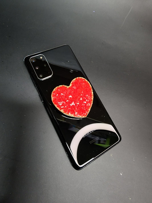 Red Druzy Heart Phone Grip: Handmade Resin Brooch
