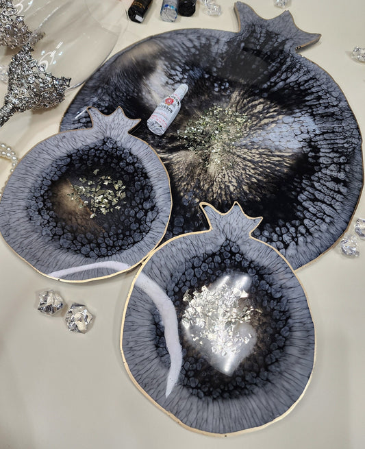 Black Pomegranate Resin Tray and Coasters Set – Charcuterie Board
